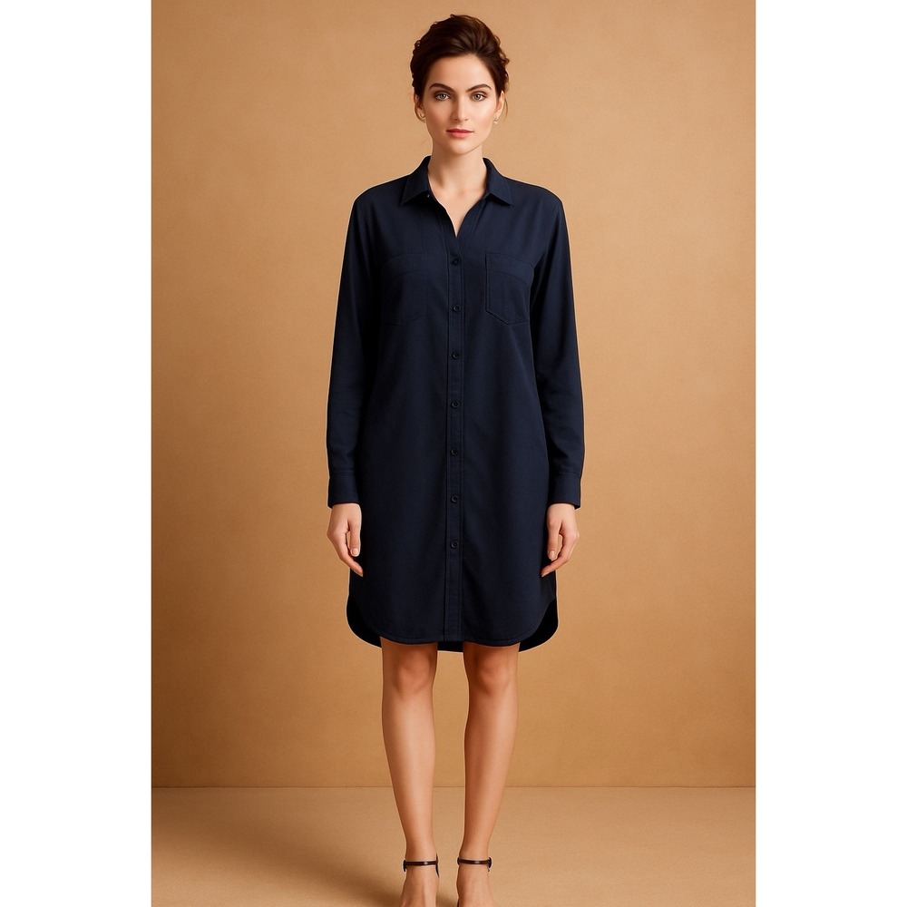 Andrea Jovine Blue Shirt Dress SZ 8 Career‎ Chic Sustainable